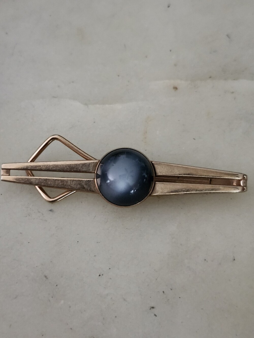 MCM SWANK Gold Tone Tie Clip with Blue Cabochon
